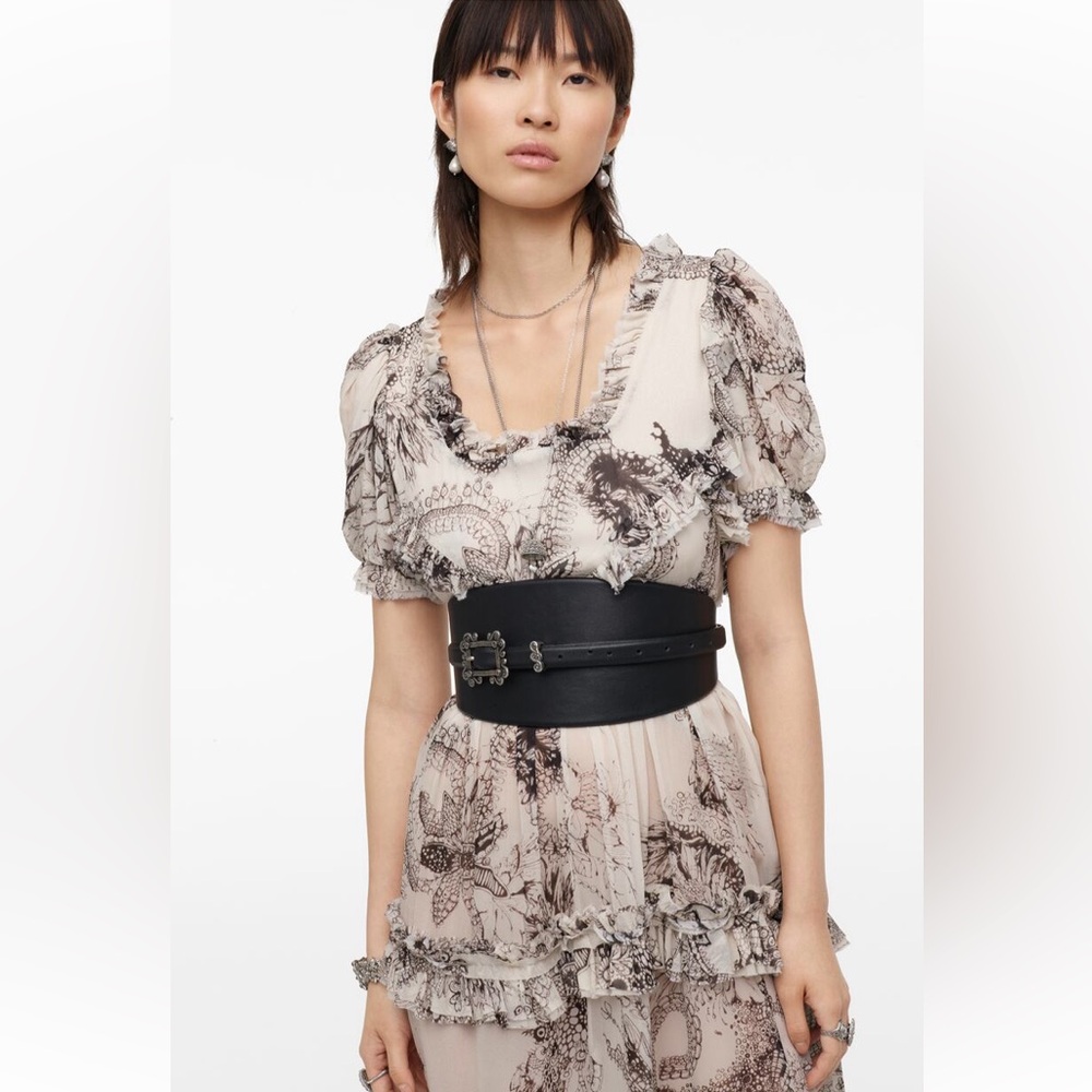 Zara NWT Studio Limited Edition  printed ruffled silk dress 2532/78, sz M - Picture 5 of 14